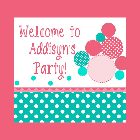 BOUNCE HOUSE Printable Welcome Sign- Pink and Teal Il_570xn