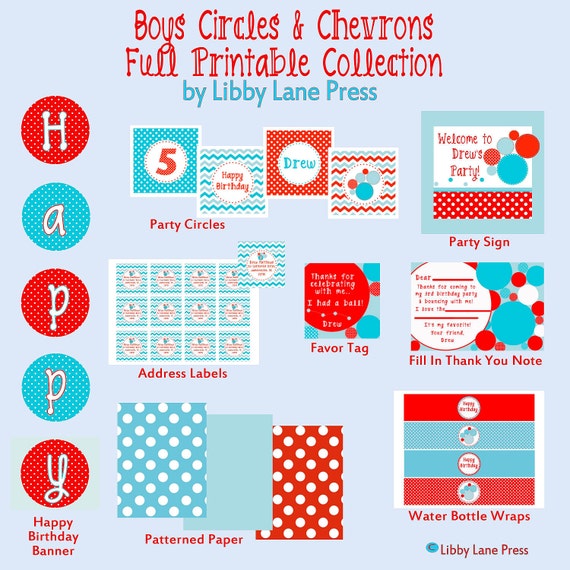 Red & Aqua BOUNCE HOUSE Full Party Printable COLLECTION Il_570xn