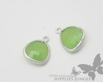 F102-MR-JD// Matt Original Rhodium Plated Framed Jade Pendant, 2Pc