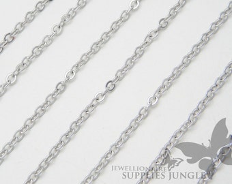 C002-MR// Matt Original Rhodium Plated Small Cable Chain, 1M