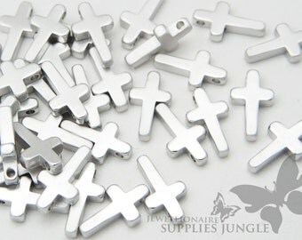 MB009-02-MR// Matt Original Rhodium Plated Mini Cross Charm, 6pcs