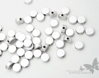 MB008-02-MR// Matt Original Rhodium Plated Round Metal Beads, 6Pcs