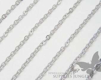 C002-MR// Matt Original Rhodium Plated Small Cable Chain, 3M