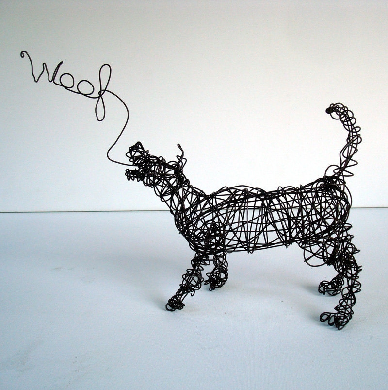 Unique Wire Dog Sculpture by Nakisha The dog says WOOF