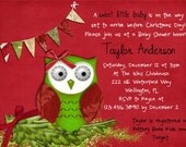Christmas Owl Glitter Baby Shower Invitation Red and Green Printable Invite Il_170x135