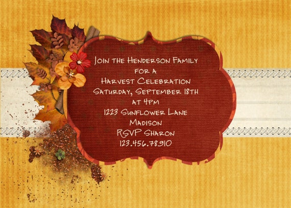 Items similar to Fall Harvest Party Invitation - Custom You Print or ...