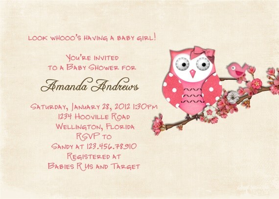 Pink Owl Girl Baby Shower Invitation Printable Custom Invite Il_570xn