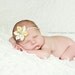 Yellow White Grey Fabric Flower on a Grey Skinny Elastic Headband Newborn Infant Toddler Girl Photo Prop -READY TO SHIP