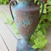 Vintage Ceramic URN with Rich GREEN Patina and Grape Designs. Double Handle, Planter, Vase.