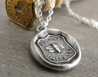 Bee Wax Seal Necklace - We May Be Happy Yet - antique Victorian wax seal charm jewelry by RQP Studio