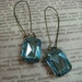 Baby blue faceted gem antique bronze Kidney Ear wire Earrings