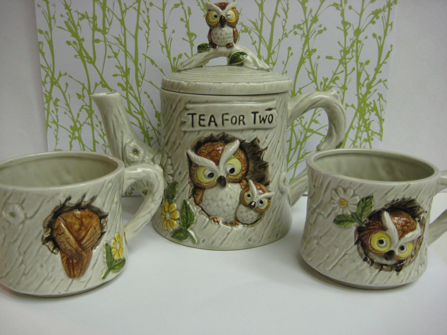 Tea for Two Vintage Owl Tea cups and Tea Pot 3 piece set