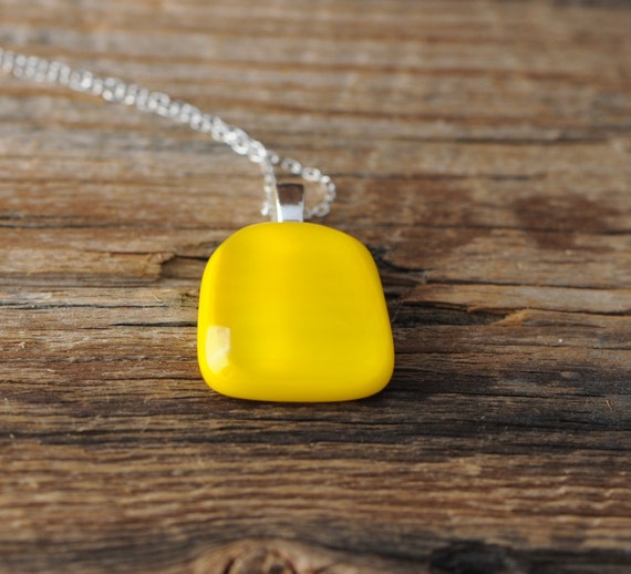 Bright Yellow Necklace Yellow Pendant Fused Glass Jewelry