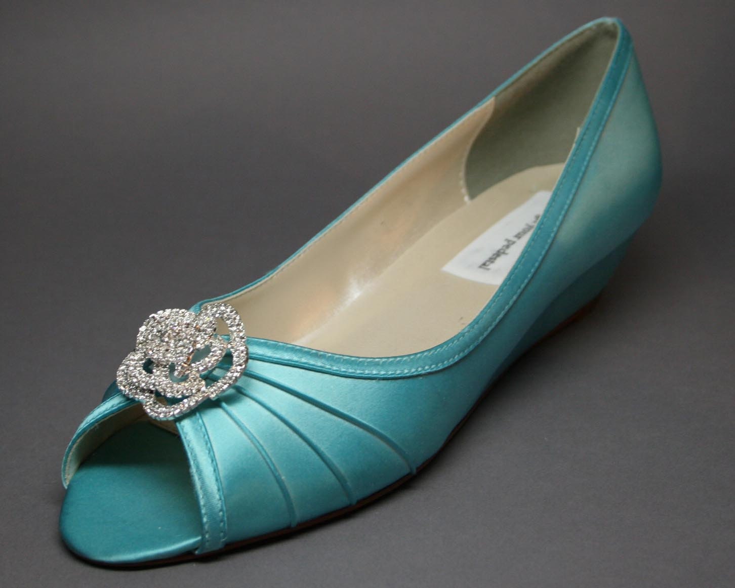 Blue Wedding Shoes Tiffany Blue Peeptoe Kitten Wedges with