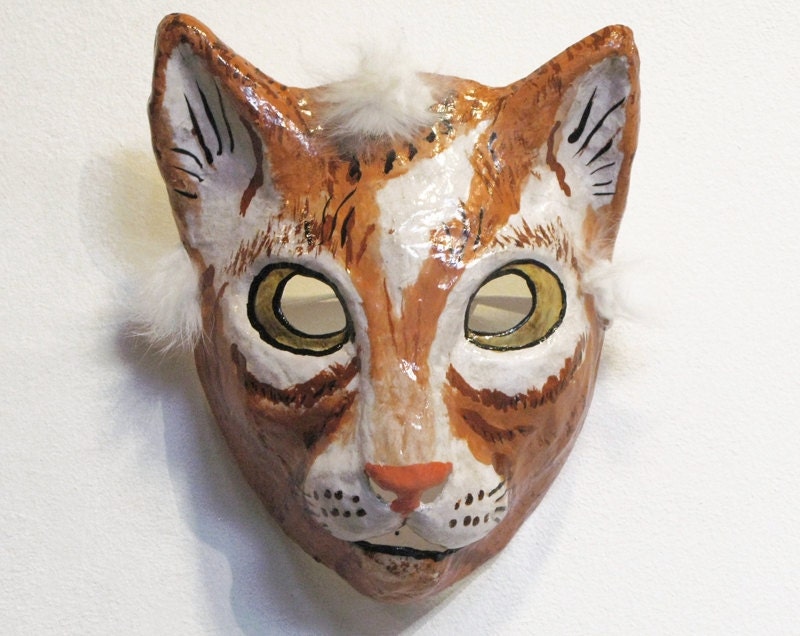 Papier mache cat mask by Jevgeniamasks on Etsy
