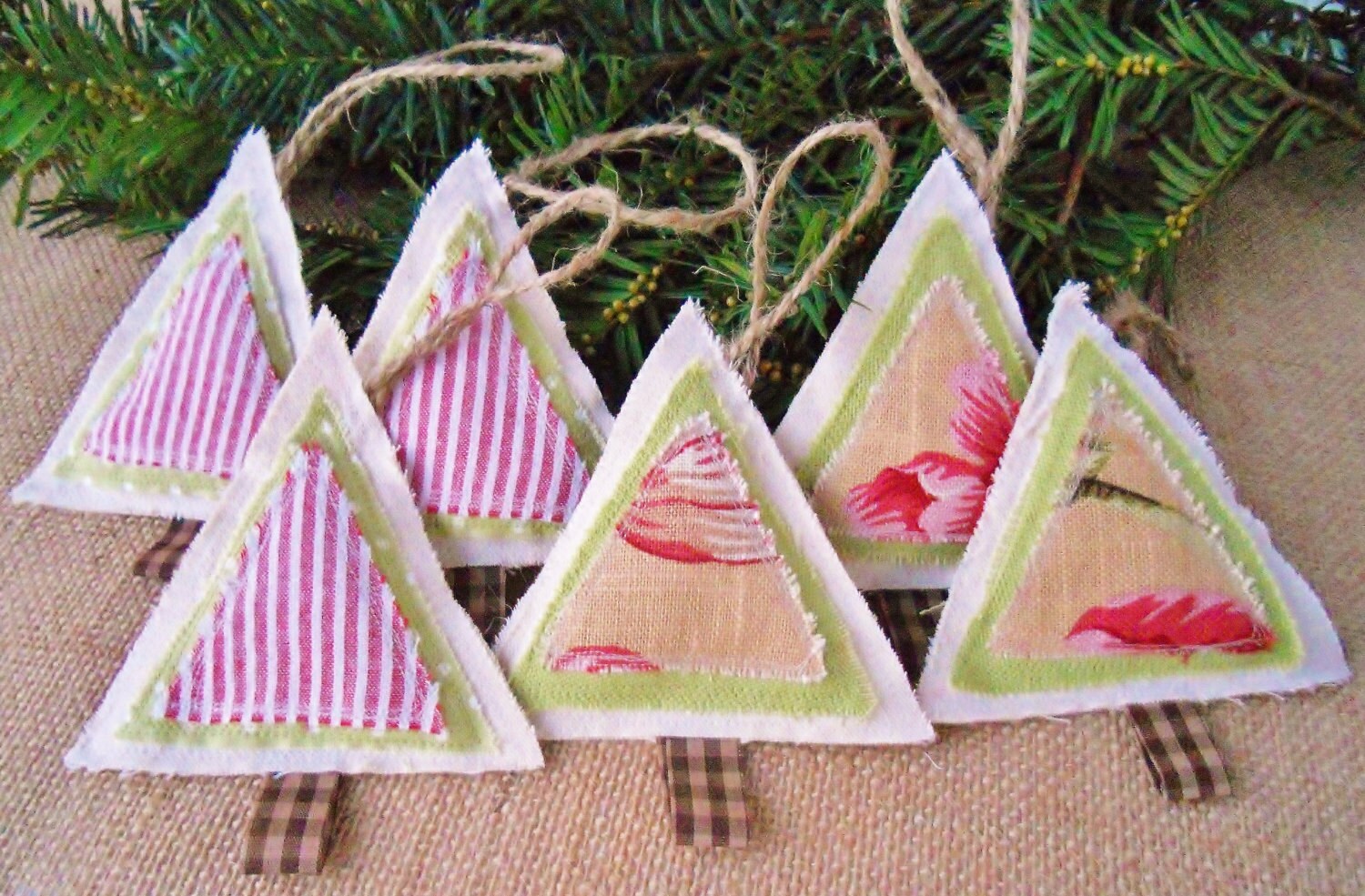 Fabric Tree Ornaments Frayed Fabric by MariaClaireInteriors
