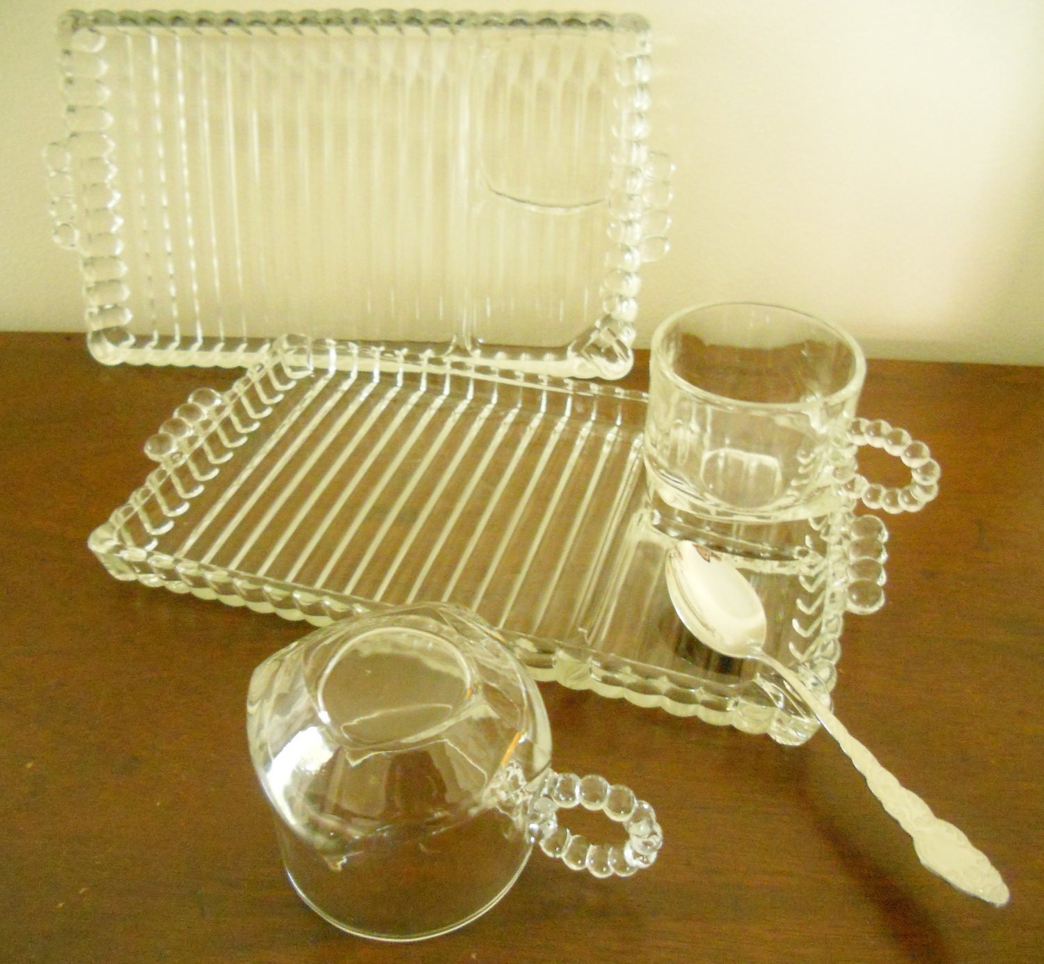 Vintage Hobnail Glass Dessert Plate and Cup Set
