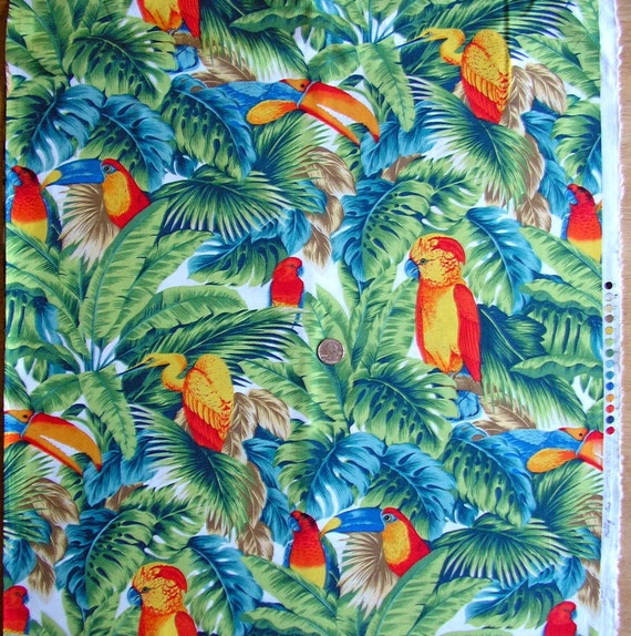 Cotton Fabric Bird Print Bright & Beautiful Tropical 3 yards