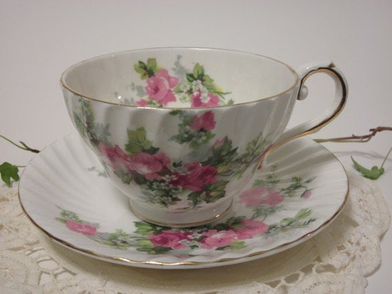 Stanley Fine Bone China Vintage Teacup and Saucer with Pink