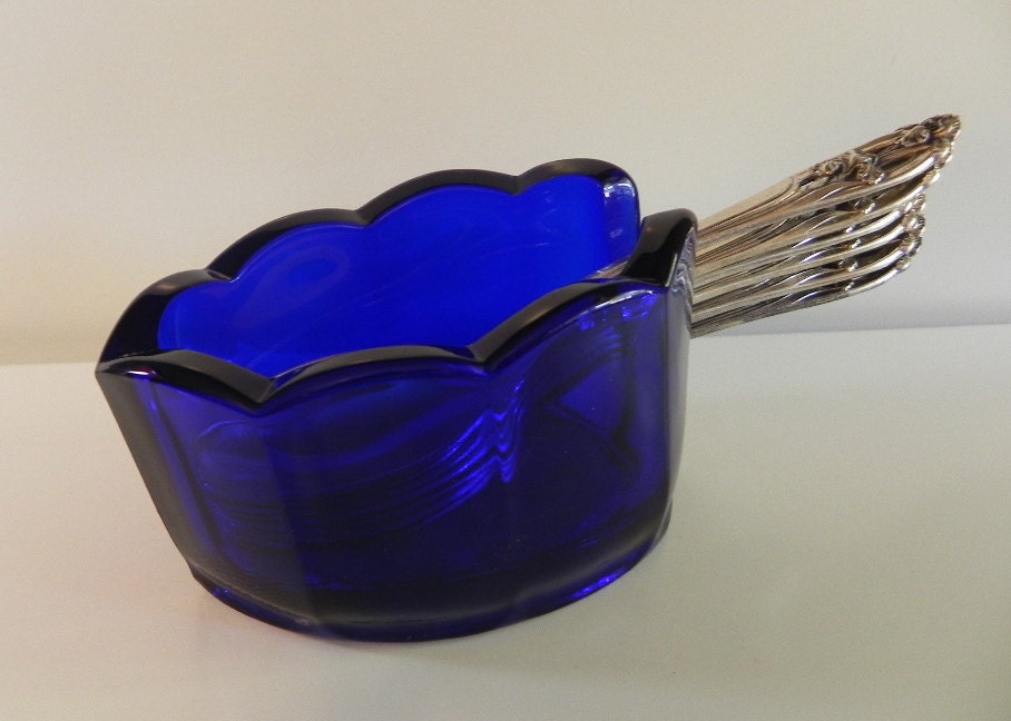 SALE Vintage CLAMBORN Cobalt Glass Spoon Holder Spooner