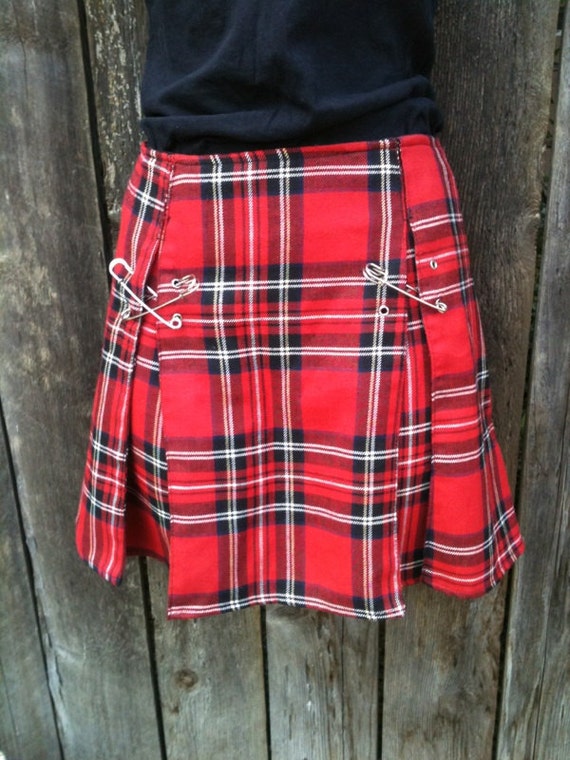 Vintage 90s Red PLAID Goth School Girl Skirt PUNK by DollFaceVtg