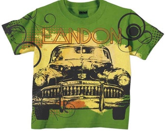 Personalized Boys Car Shirt, Green, Childrens Clothing