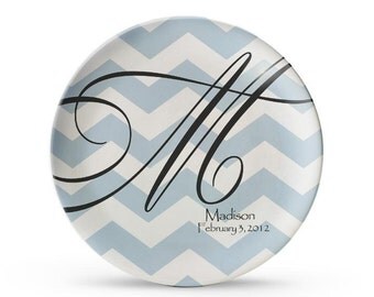 Personalized Plate, Chevron Plate, Personalized Monogram Plates, Melamine Dinner Plate, Cake Dish