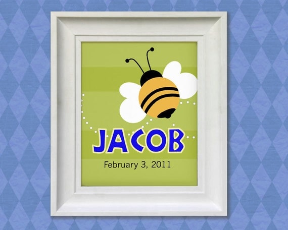 Nursery Decor Print Bumble Bee 8x10 Personalized Baby Room