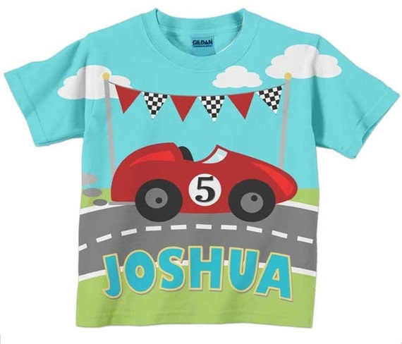 Boy's Race Car T-Shirt Personalized Name Racing Birthday