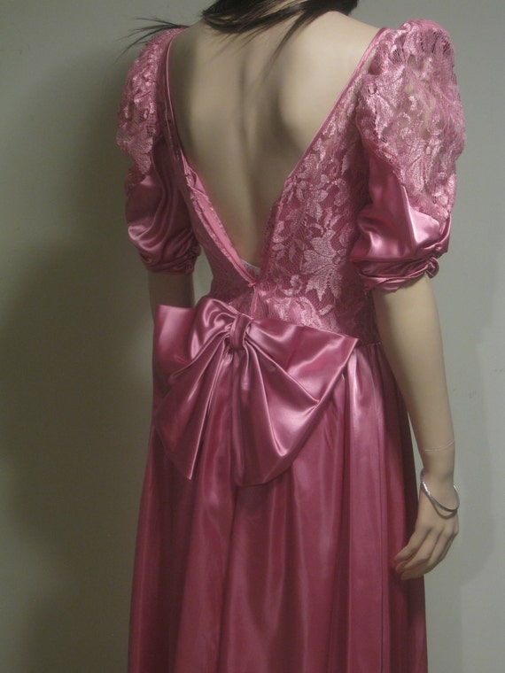 Vintage 80s Huge Bow Pink Prom Bridesmaid Cocktail Party Dress