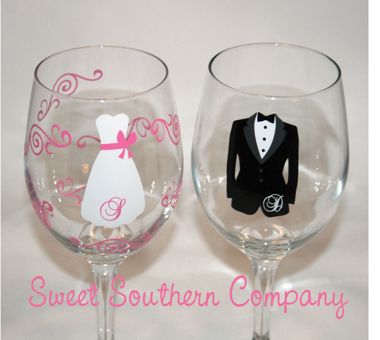 Pair of Bride and Groom Wine Glasses Perfecting for Toasting
