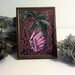 Small Painting Pink Lady Slipper Orchid Flower- Original woodland art- moccassin flower cypripedium Acaule in Vintage Gold Frame