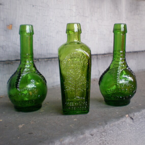 Witches' Green Bitters Bottles Vintage by WinkingOwlVintage