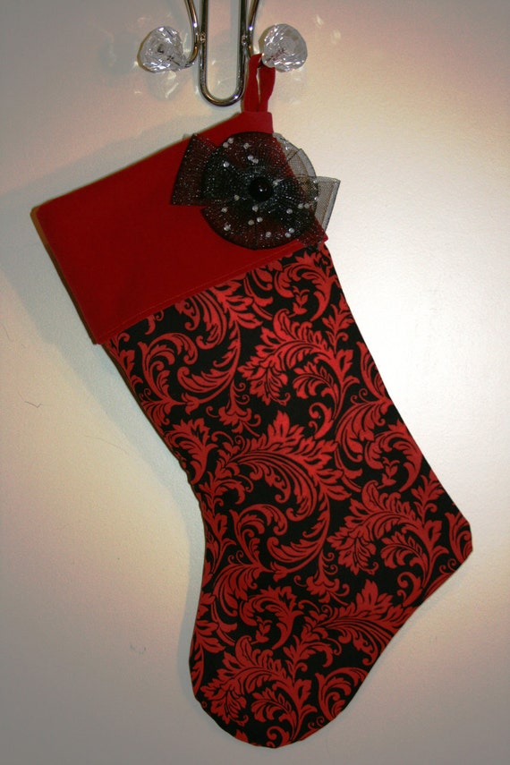 Red & Black Damask Christmas Stocking by SewKnotExpected on Etsy