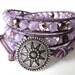 Hipster style amethyst sage agate wrap bracelet, fall colors, purple leather cuff, purple, pink and rose glass beads, metal star button