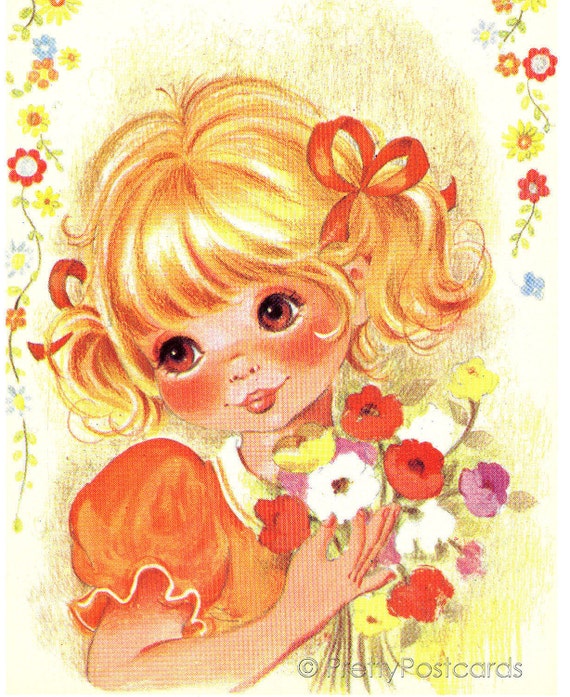 Items similar to Vintage postcard of a Big Eyed Girl who has been ...