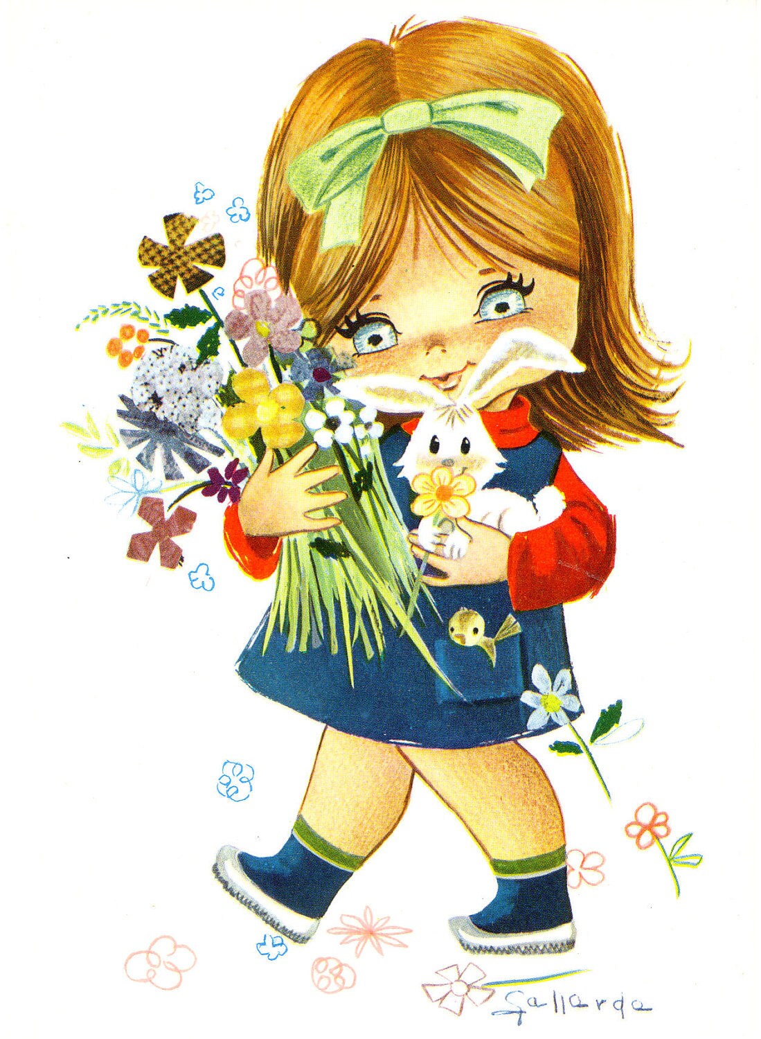 Big Eyed Girl Vintage 70s postcard by Gallarda I love my