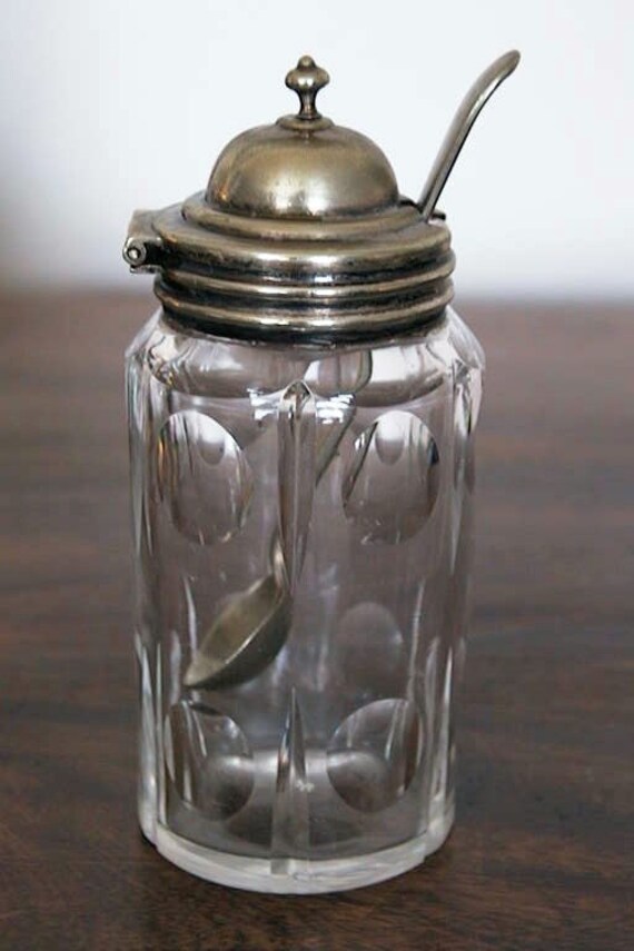Antique Handcrafted Glass Honey Jar with Lid & by