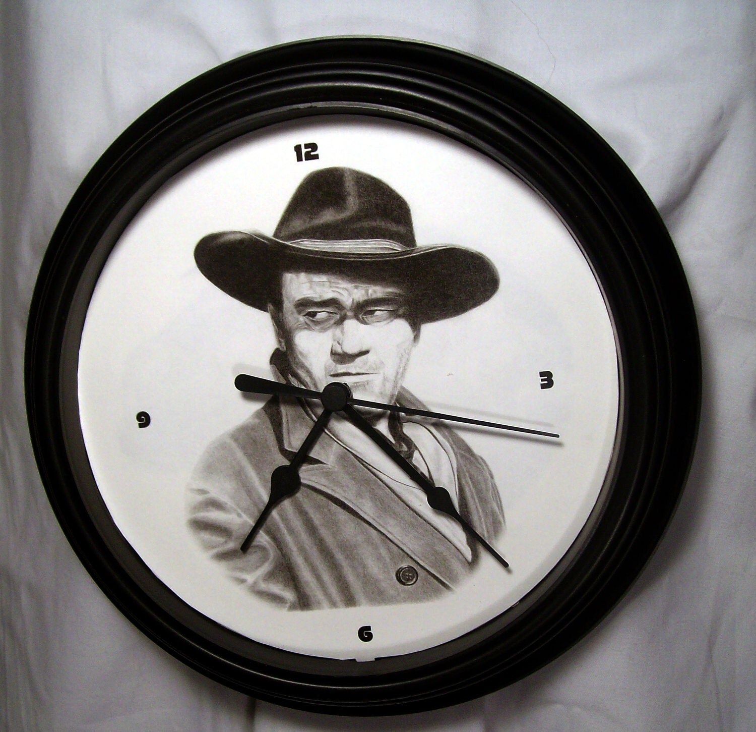 John Wayne Wall Clock Original Graphite Portrait