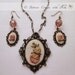 Peach roses ribbon embroidered necklace with earrings, set, ribbon work, handmade, hand embroidered. Under 45 USD