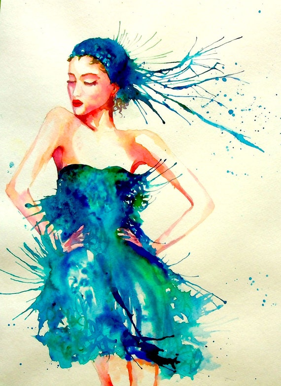 Items Similar To Blues Watercolor Fashion Illustration