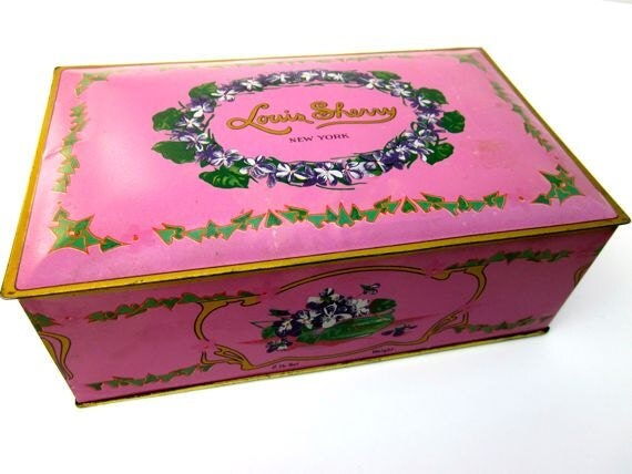 Eagle Can Co. Louis Sherry Candy Box Tin Pink Art Deco by ElmPlace