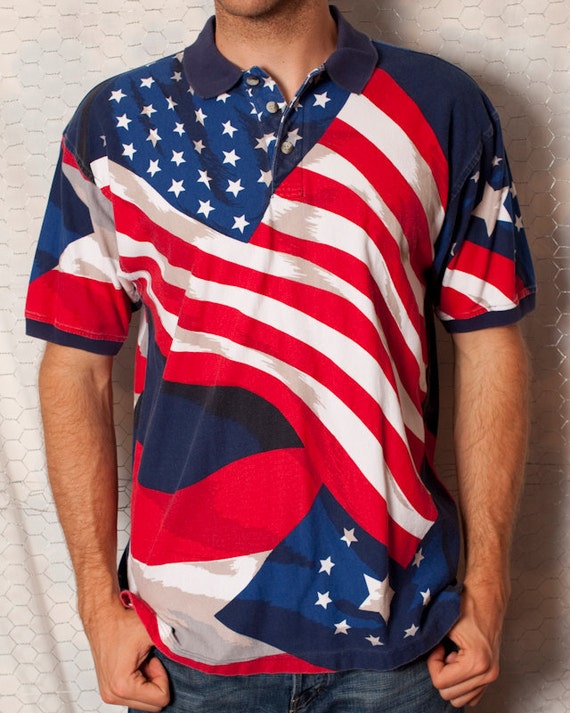 Red White and Blue American Flag Polo Shirt