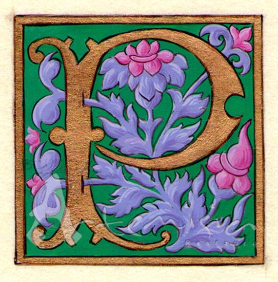 items-similar-to-illuminated-letter-p-on-paper-faux-parchment-gold-leaf-and-egg-tempera-on-etsy