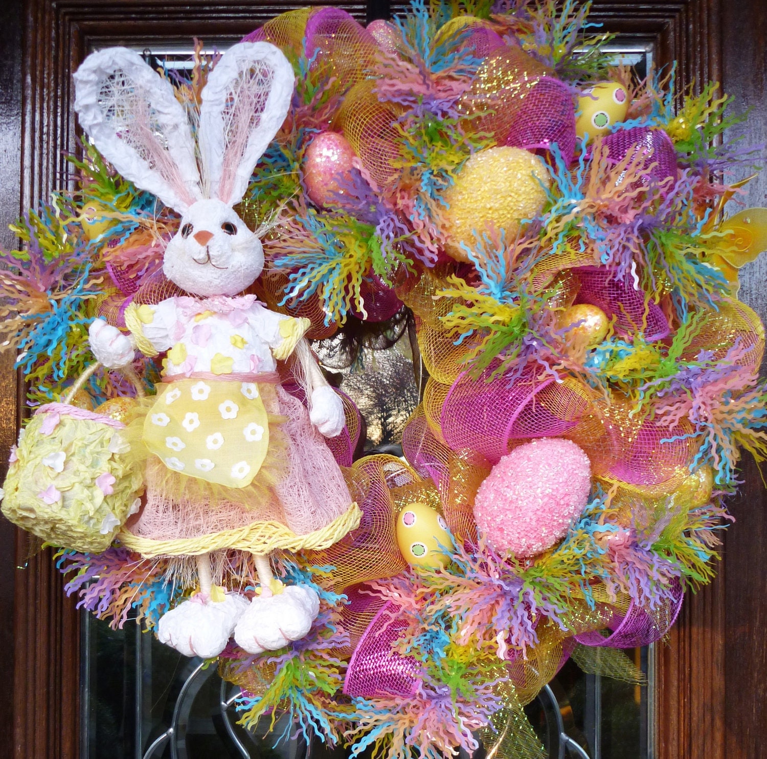 EASTER WREATH with CUTE Bunny and Bright Garland