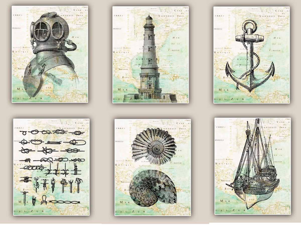 Nautical map art Prints for coastal living and beach by PrintLand