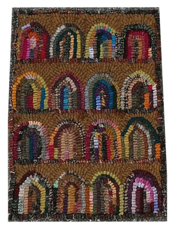 Primitive Hand Hooked Wool Rug Hit and Miss with Colorful