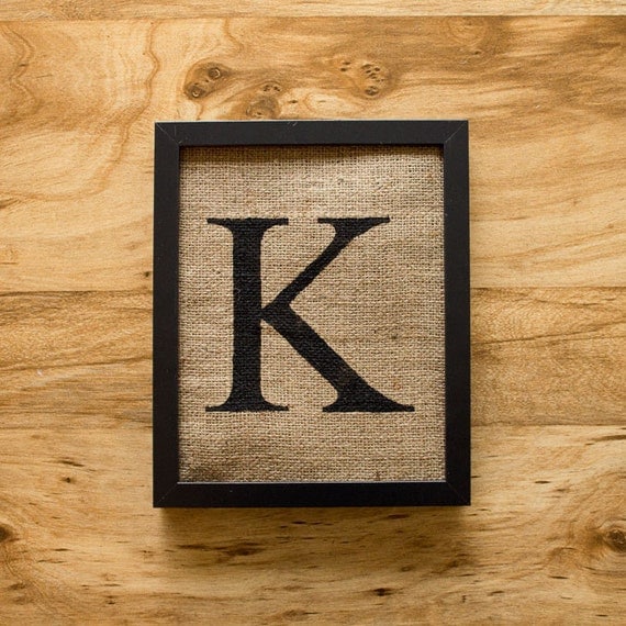 Letter K monogram burlap wall decor alphabet art