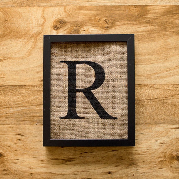 SALE. Letter R monogram burlap wall decor alphabet art