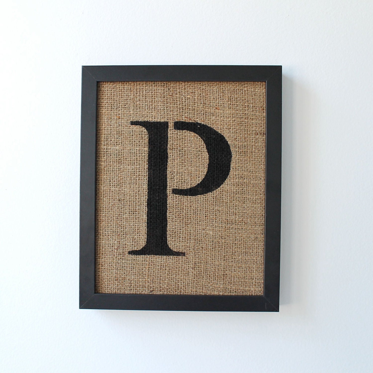 SALE. Letter P alphabet wall decor on burlap stencil font